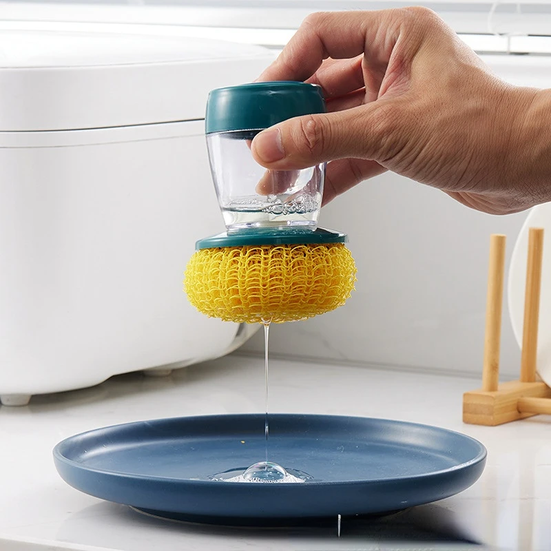 

1pc Kitchen Soap Dispensing Brush Fiber Ball Cleaning Brushes Washing Up Liquid Soap Dispenser for Pot Pan Dishe Bowl Stove