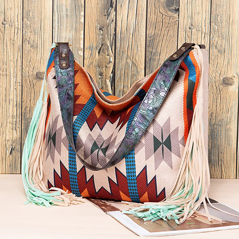 

Женская сумка ручной работы, холщовая льняная пляжная женская сумка на одно плечо, холщовая вместительная сумка-шоппер через плечо с принтом в этническом стиле