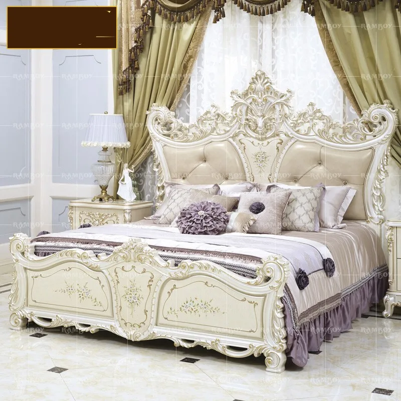 

Роскошная двуспальная кровать, романтическая французская вилла, свадебная кровать из массива дерева, кровать принцессы, кожаная окрашенная кровать