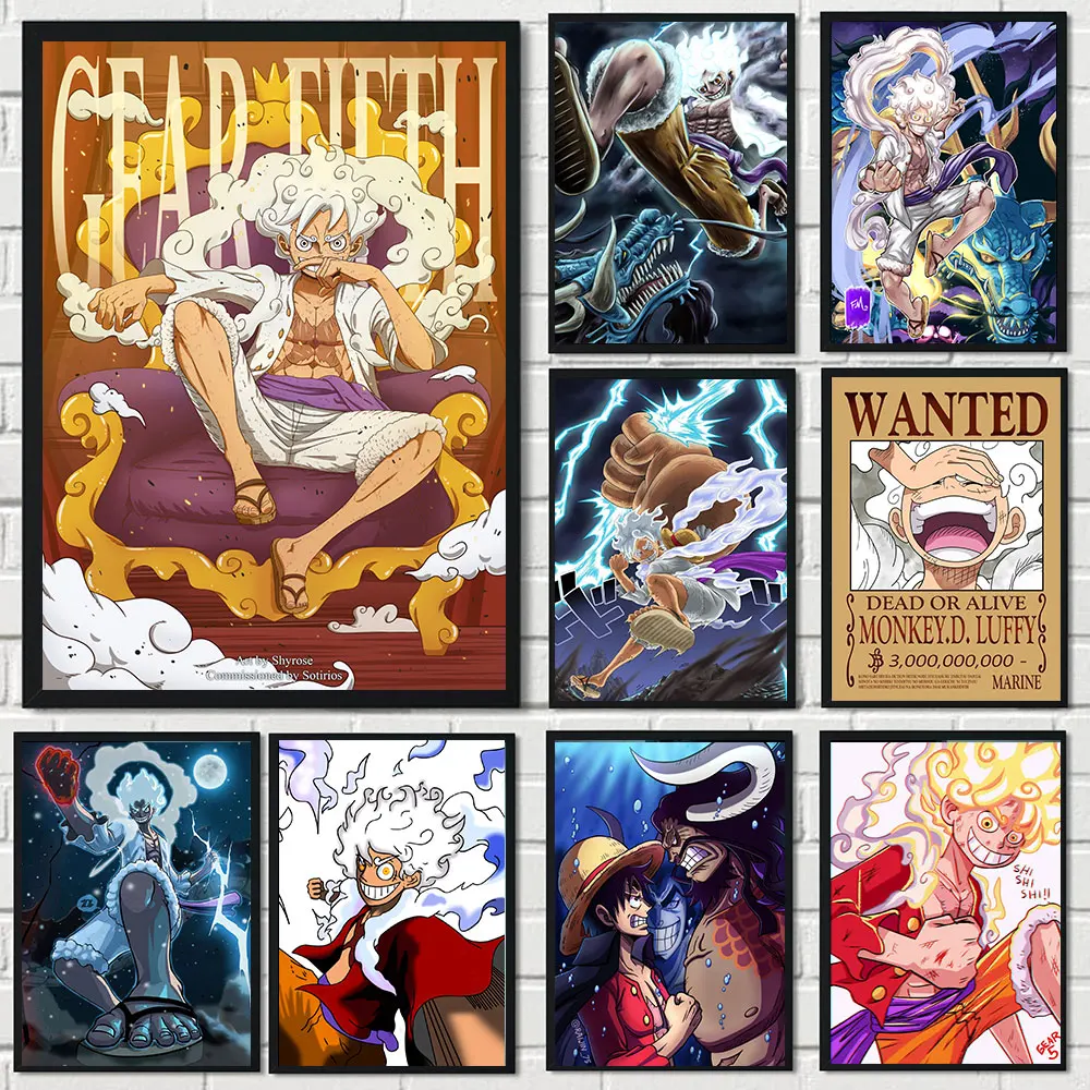 Аниме One Piece Gear 5 Холст Картины Плакаты и репродукции Wall Art Monkey D. Luffy Comic Picture For Living Room