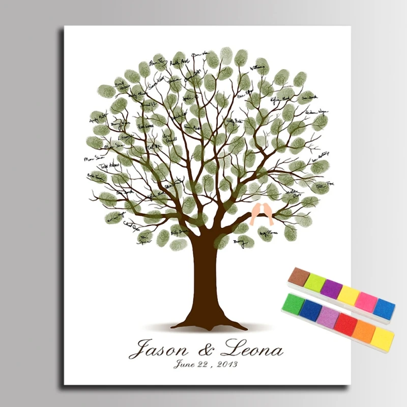 

Wedding Fingerprint Tree Painting Loved Birds Guest Book Wedding Gift Fingerprint painting Wedding Souvenir Canvas Painting