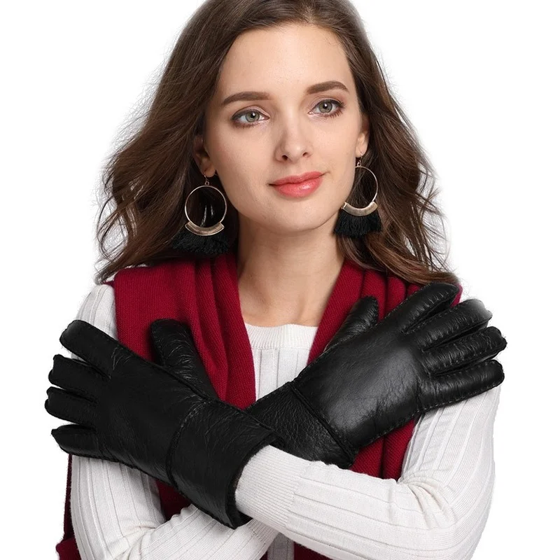 2021 зимние теплые перчатки из 100% натуральной кожи Женские варежки плотные