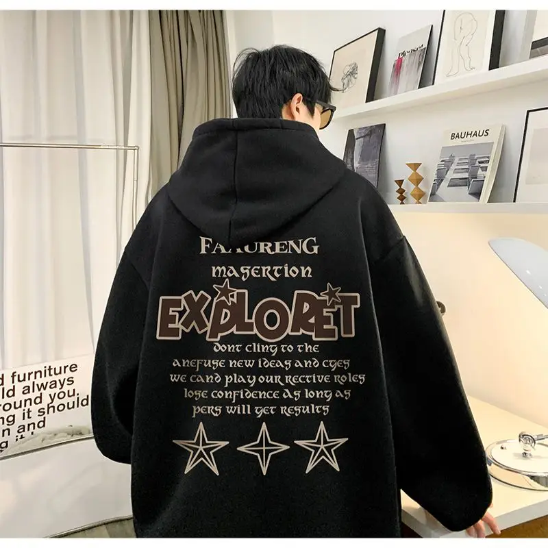 

Grey hoodie plus velvet thickened hipster Instagram men's coat Autumn/Winter hoodie loose and lazy AliExpress free shipping