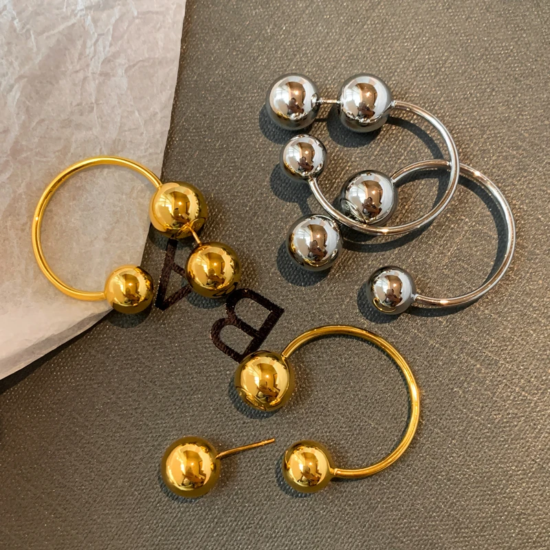 

French Spherical Earrings Metal Exaggerated Gold Plated Vintage Luxury Fashion Accessories