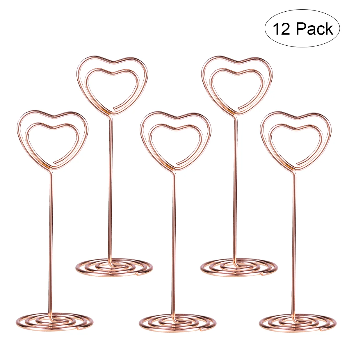

OUNONA 12 Pcs Rose Gold Heart Shape Photo Holder Stands Table Number Holders Place Paper Menu Clips for Weddings (Rosy Gold)