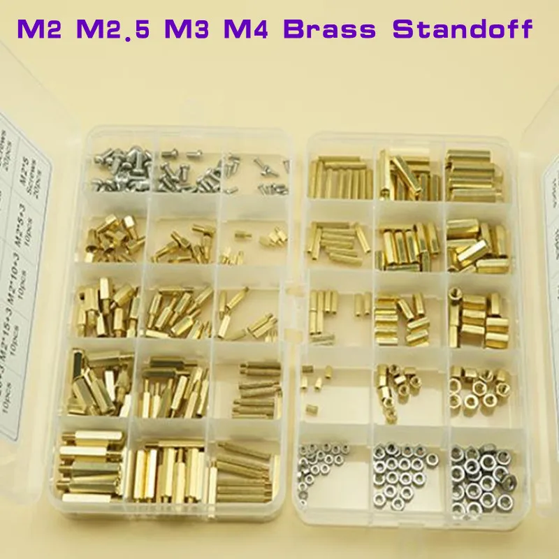 

100PCS/180PCS/270Pcs M2 M2.5 M3 M4 Brass PCB Standoff spacer Screw Nut Assortment Kit Set