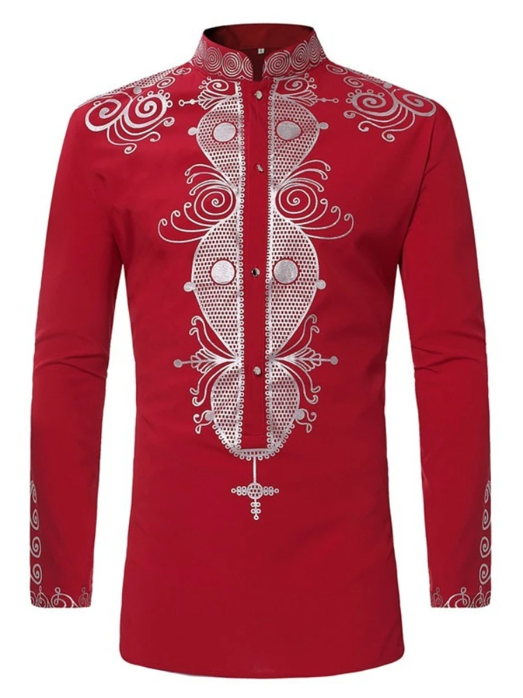 

Mens Hipster African Print Dashiki Dress Shirt 2022 Brand New Tribal Ethnic Shirt Men Long Sleeve Shirts Africa Clothing Camisa
