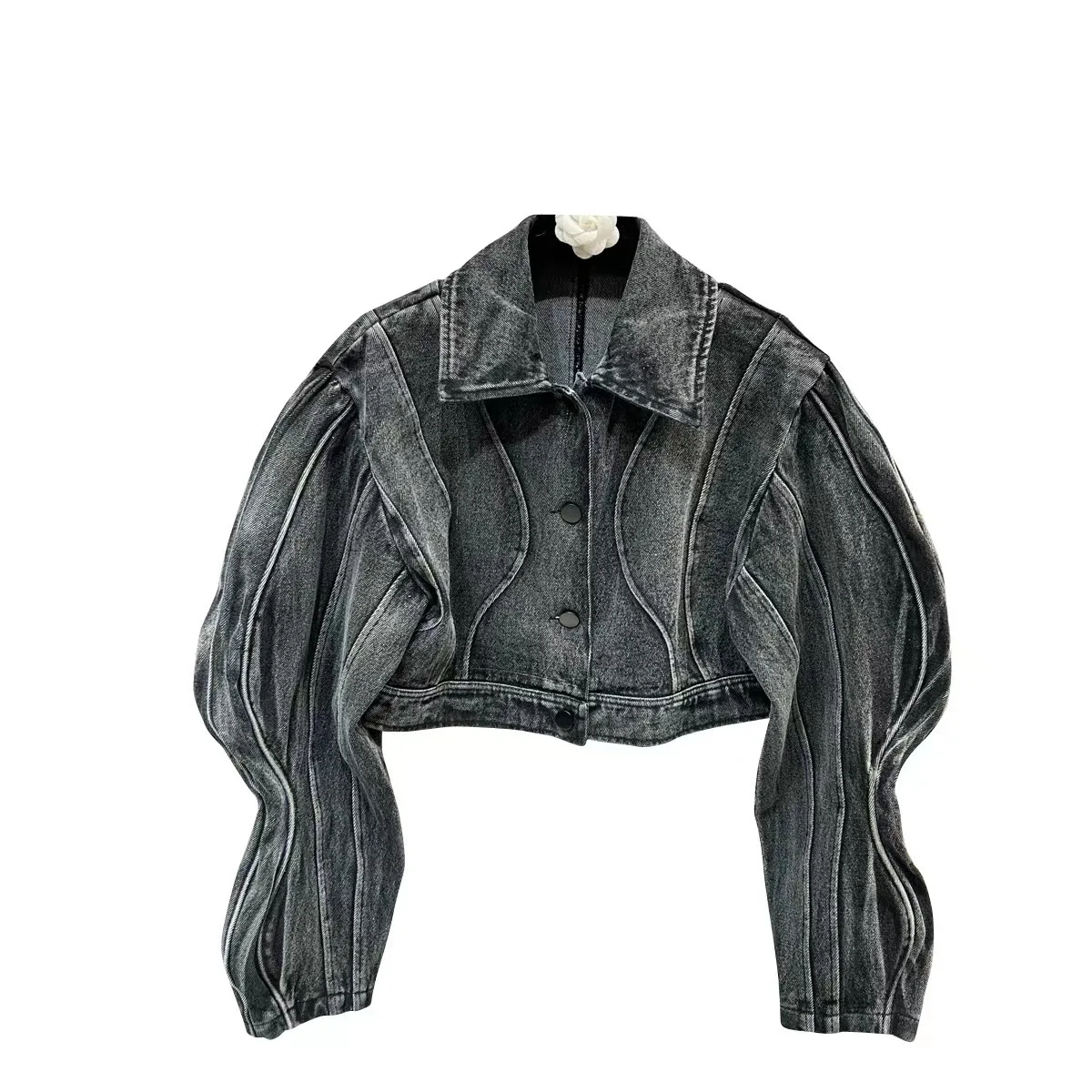 

American Retro Top Fall Lapels Three-Dimensional Line Profile Long Sleeve Denim Jacket
