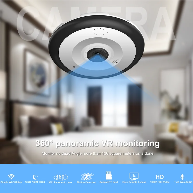 360 VR панорамная камера 1080P HD мини-камера Беспроводной Wi-Fi монитор рыбий глаз CCTV IP