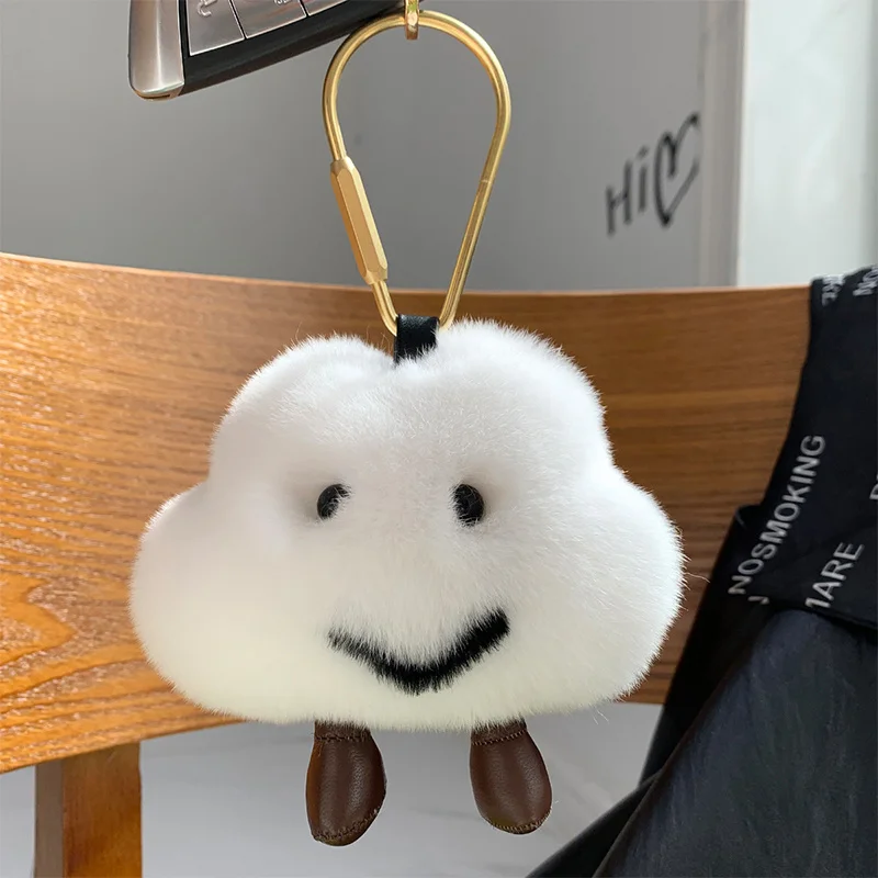 

Car Key Chain Key Pendant Rex Rabbit Hair Small Cloud Key Pendant Couple Pendant Cute Simple Personality Creative Bag Pendant