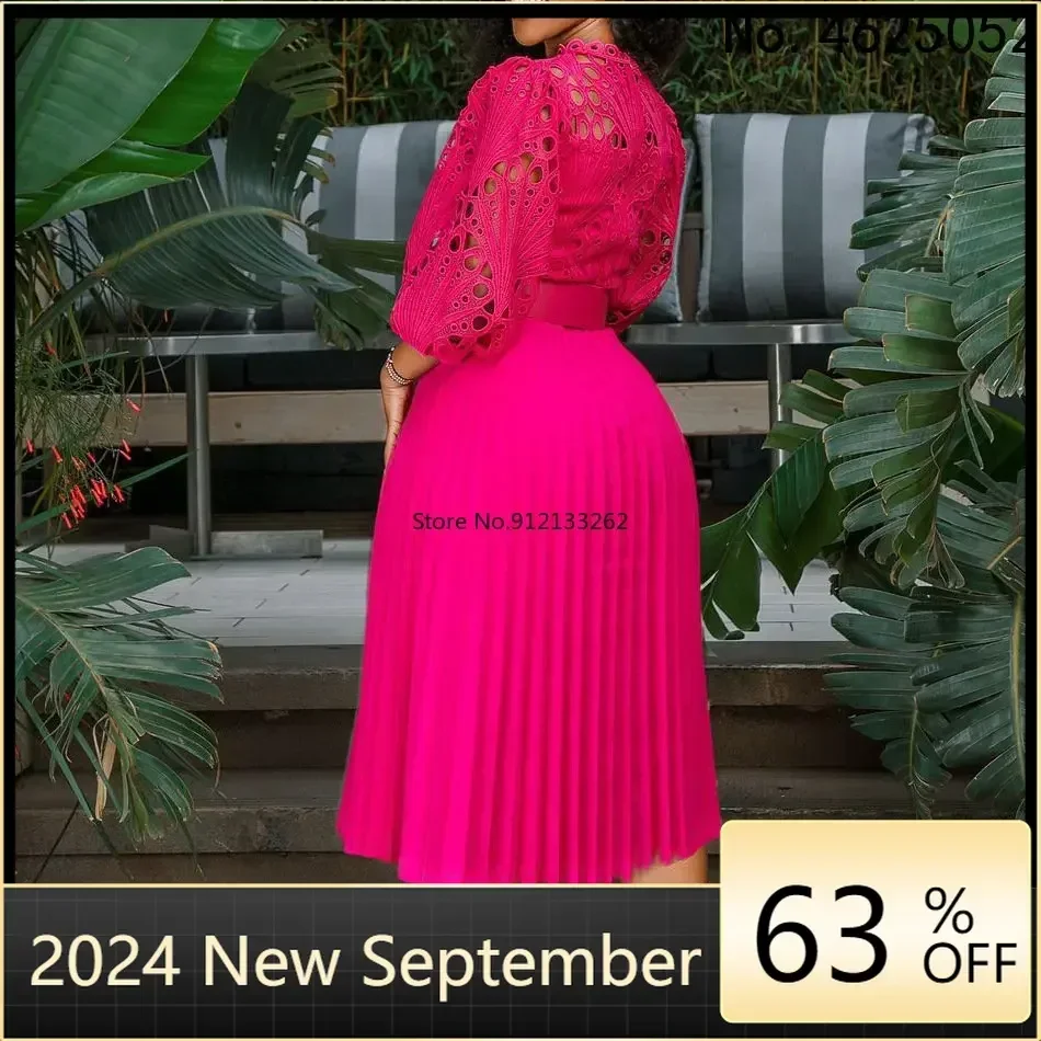 Шикарное белое плиссированное платье ажурные кружевные платья миди с пышными