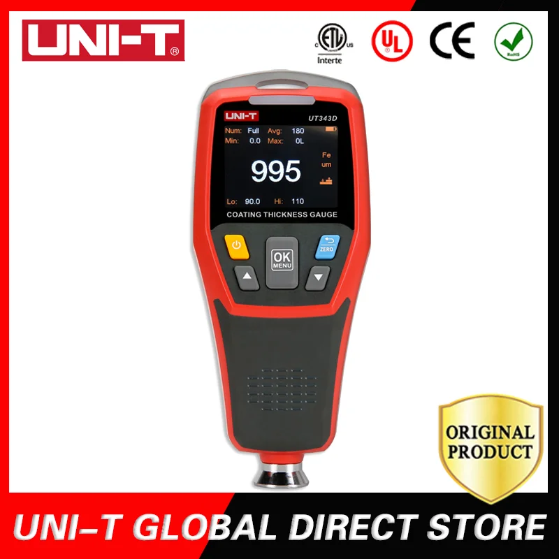 

UNI-T UT343A/D Coating Thickness Gauge 0.1 Micron/0-1250um Automotive Paint Film Thickness Tester To Measure FE/NFE Paint Tools