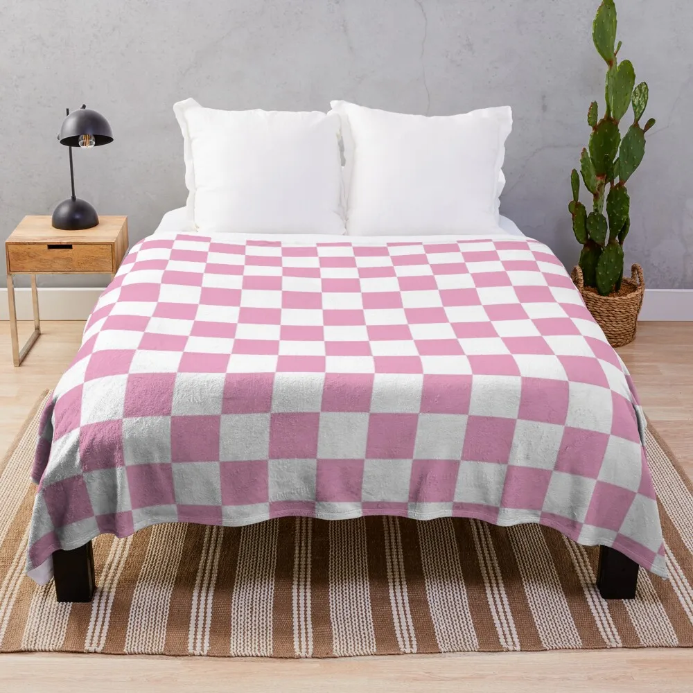 

Pink + White Checkerboard Throw Blanket Summer Bedding Blankets