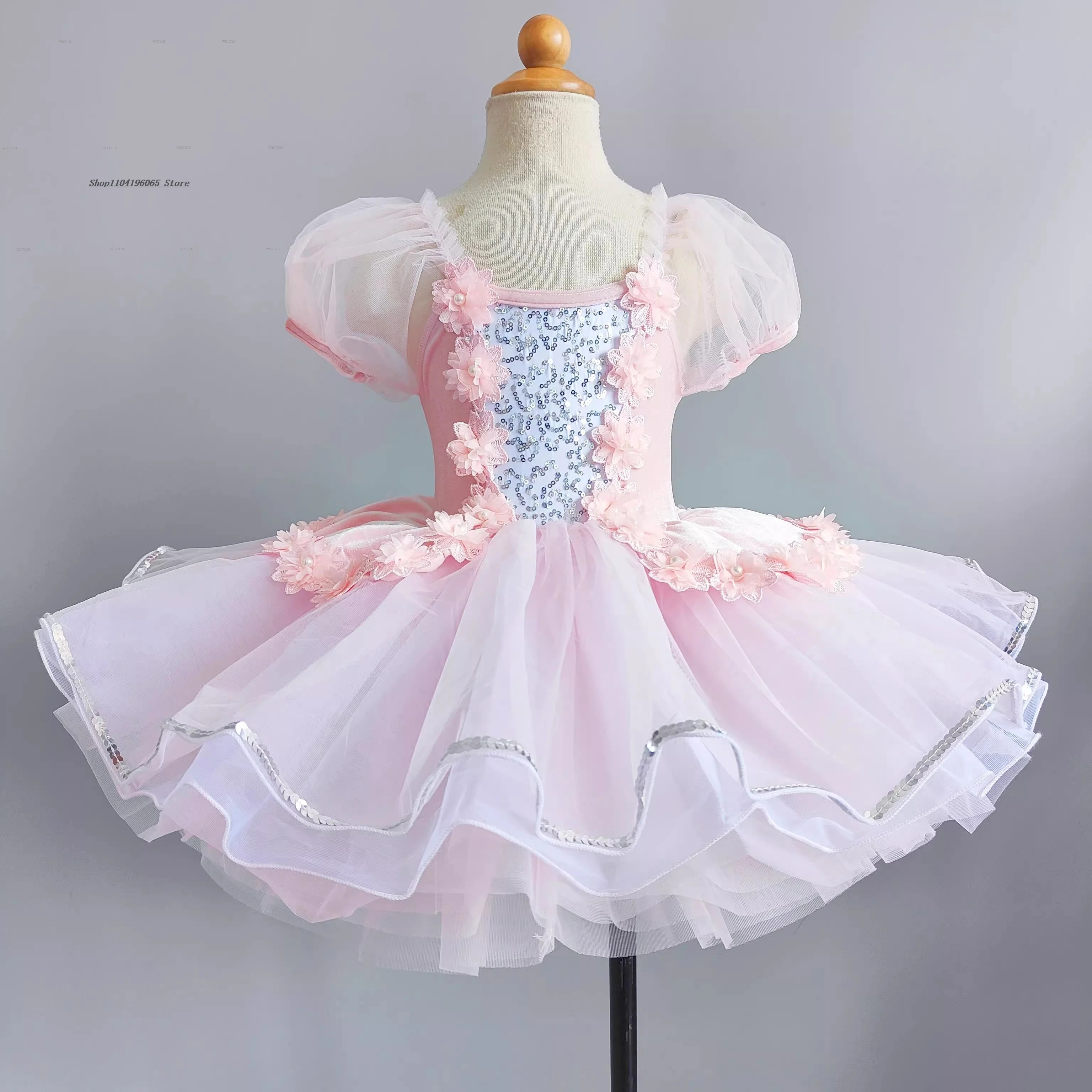 Toddler Sequined Fancy White Ballet Tutu dress Girls Dance Costumes Children Ballerinas Outfits Kids Ballroom Suit Clothes
