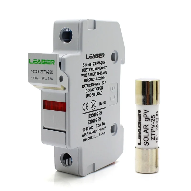

Solar Panels Solar PV Fuse 1000V DC Fusible 1P 10x38mm GPV String Fuses With LED Fuse Holder IEC 60269.6 For Solar System