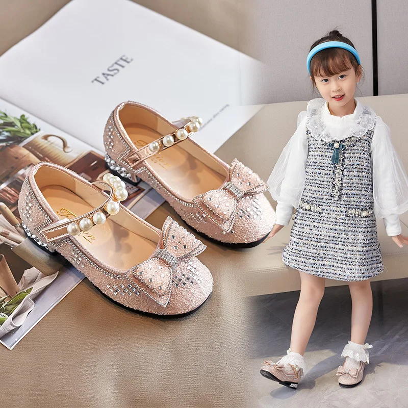 Кожаные туфли для девочек вечерние обувь на плоской подошве дня рождения свадьбы