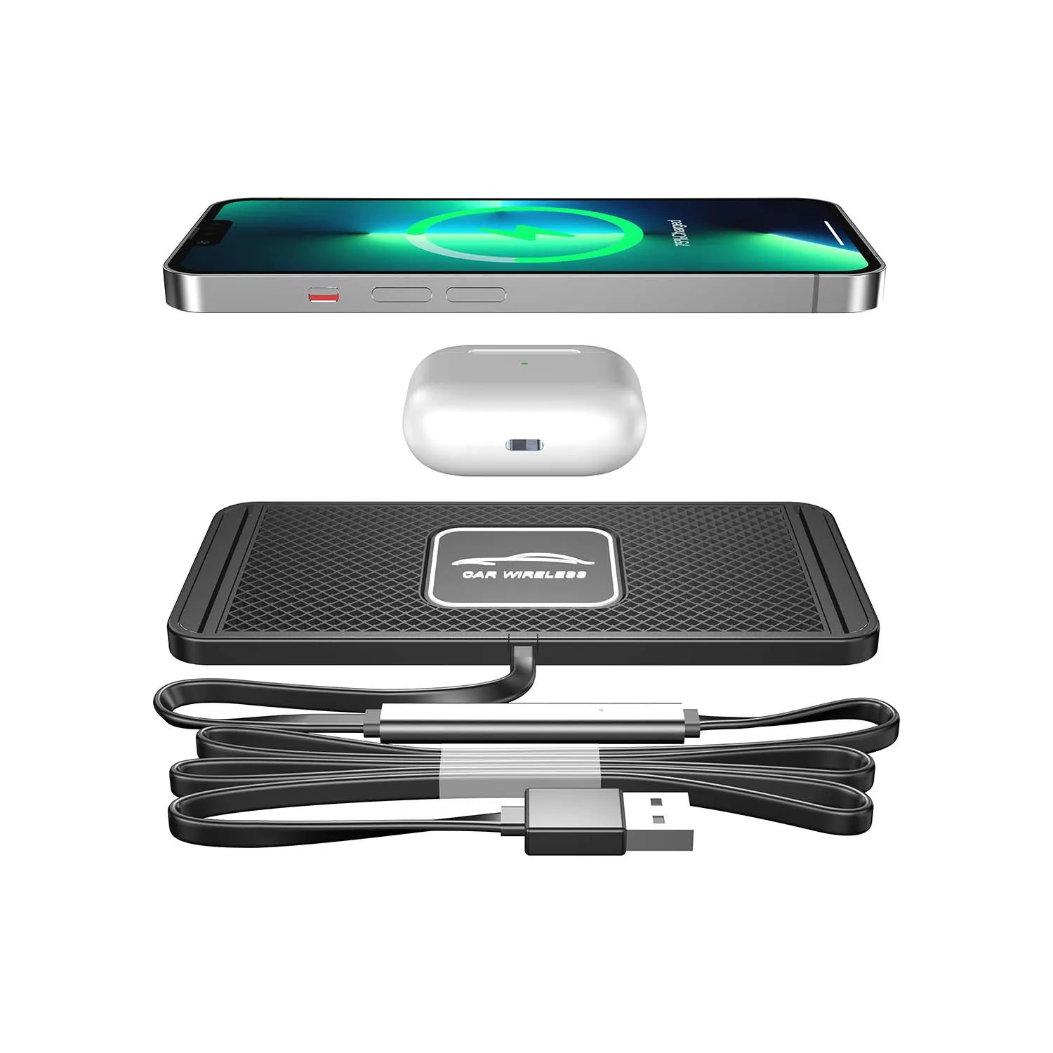 Фото Быстрая беспроводная зарядная панель Беспроводное автомобильное зарядное устройство Нескользящее автомобильное беспроводное зарядное устройство для телефона для iPhone 8 ~ 16 серии Galaxy Series №1