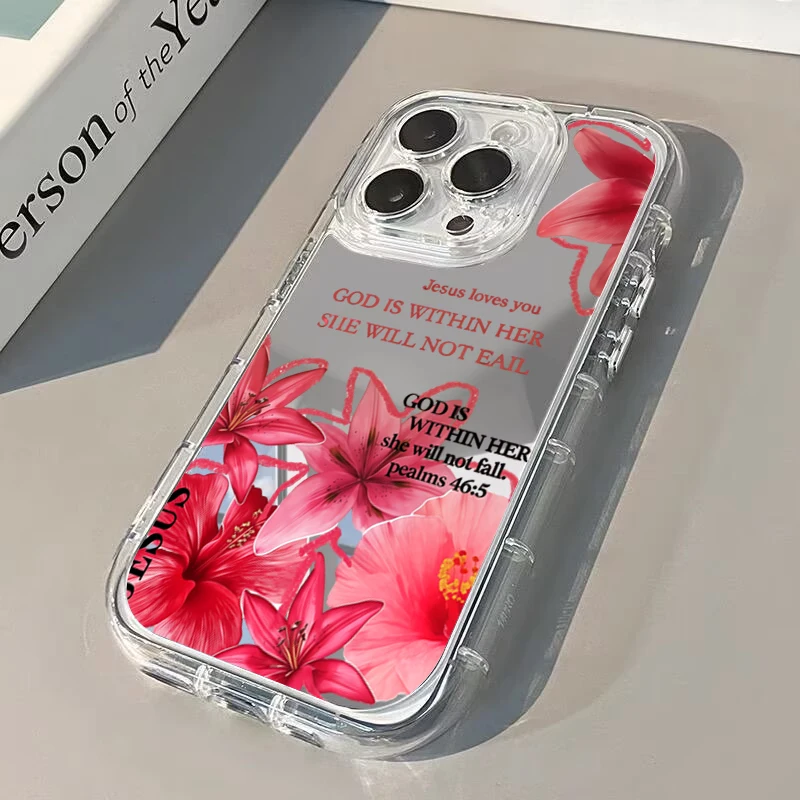 Чехол для телефона с зеркалом и розовыми цветами гибискуса для iPhone 11 12 13 14 15 16 17 Pro Max 7 8 Plus XR X XS 16E 17E, противоударная задняя крышка (art.: 3920dc7efb685) - 3920dc7efb685