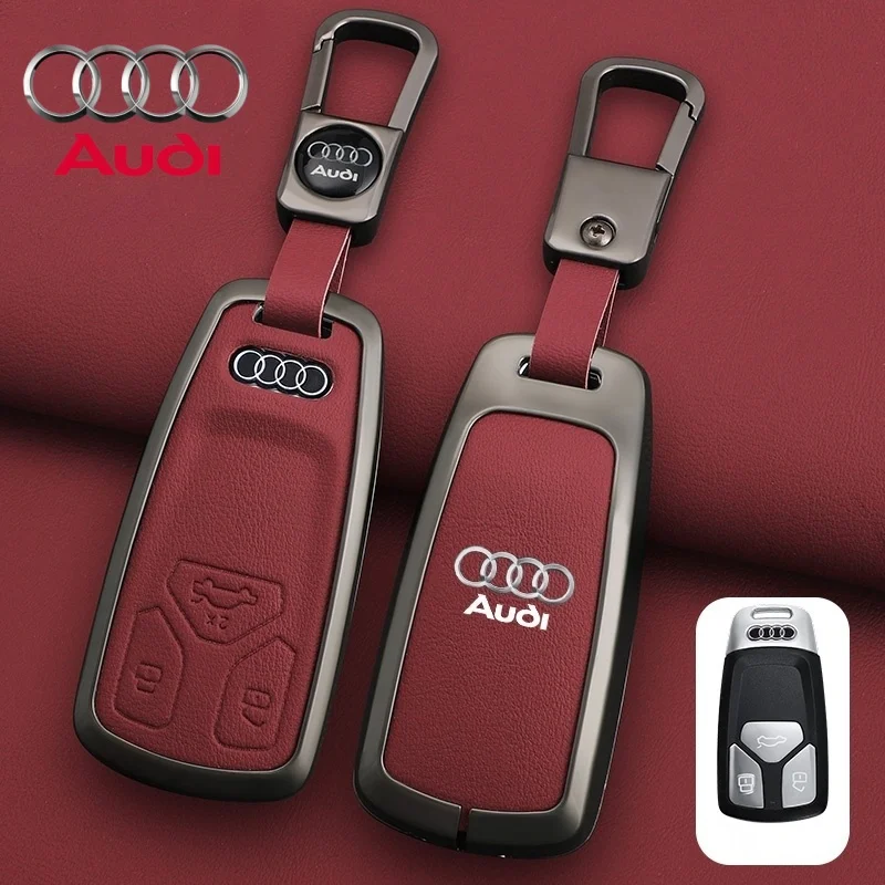 

Кожаный чехол для дистанционного ключа из цинкового сплава для Audi A4 A4L Q5 Q5L A3 Q7 TT TTS 8S B9 2023 2024, брелок для ключей, автоаксессуары