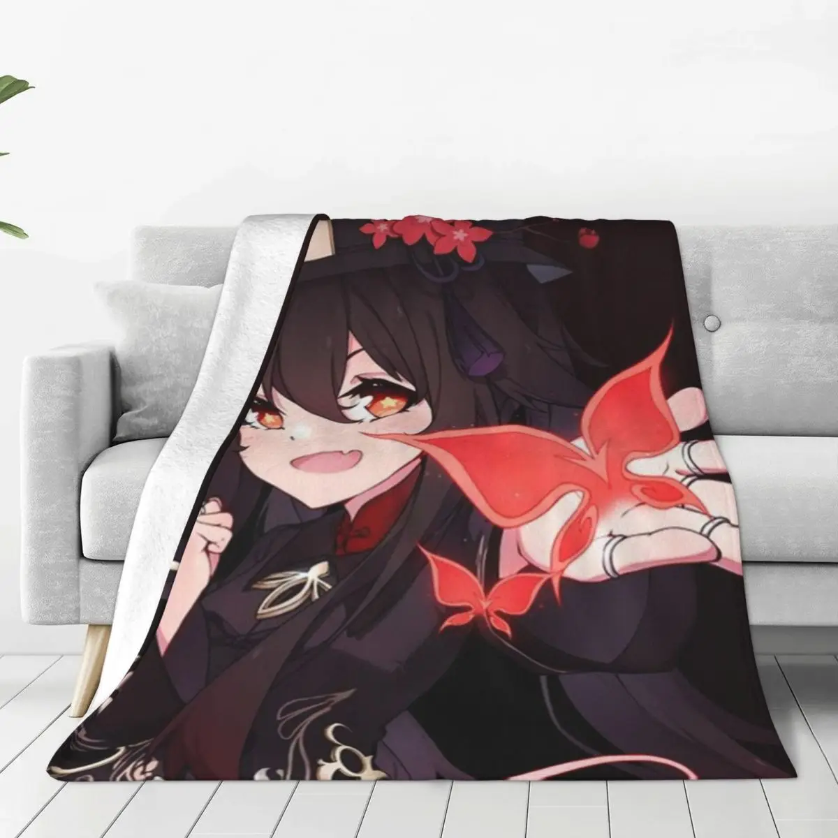 

Hu Tao Genshin Impact Blankets cute waifu game anime Flannel Throw Blanket Airplane Travel Portable Ultra-Soft Warm Bedsprea