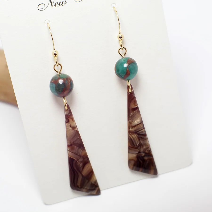 

Triangle Acetate Earrings,Gold Color Plated Brass Hoop,Mixed Color Stone Earrings 67mm