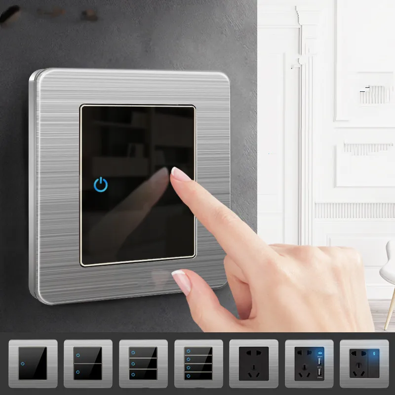 

European standard universal light switch panel, stainless steel reset point switch with LED indicator light 220V1gang2way