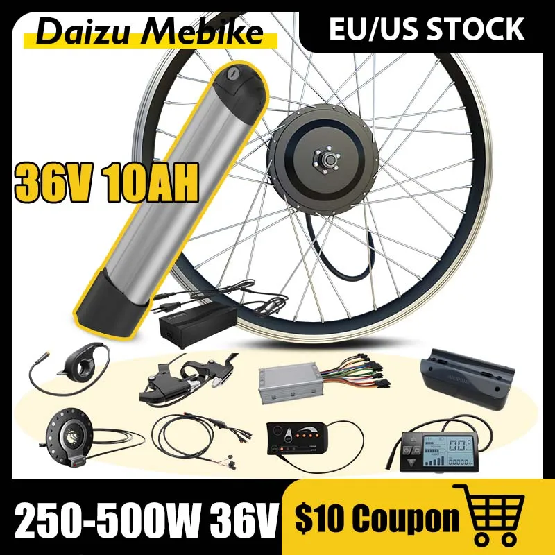 

36V 10AH Battery Ebike Conversion Kit 20''24''26''27.5''700C Wheel for Electric Bicycle Brushless Hub Motor 250W-500W PAS Sensor