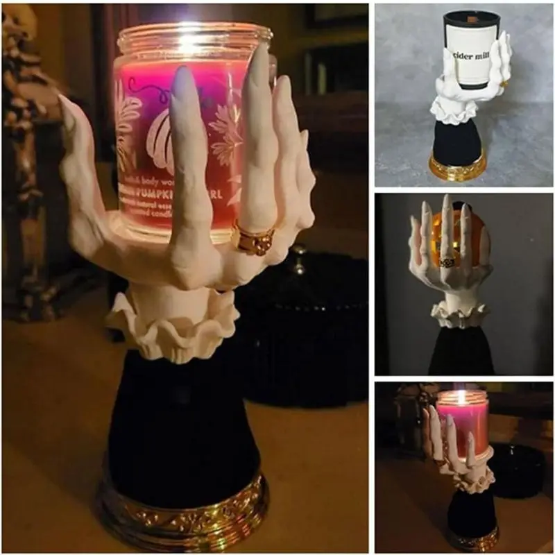 

Halloween Witch Finger Horror Candle Holder Creative Palm Resin Tray Atmosphere Decoration Ornament Suitable For Set The Mood