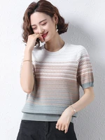 striped short sleeve t shirt women knitted top ladies contrast color tee shirt femme 2022 summer casual clothes camiseta mujer