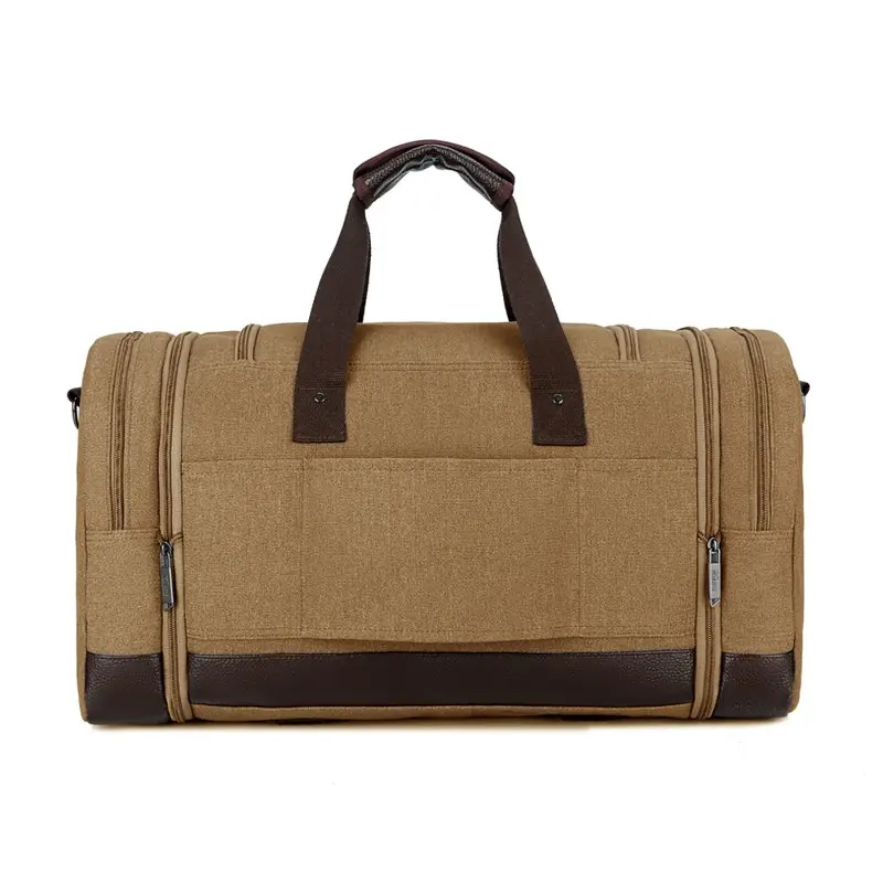 Canvas Travel Bags Men Duffel Bag Tote Weekend Bag Large Capacity Carry on Luggage Bags-Khaki