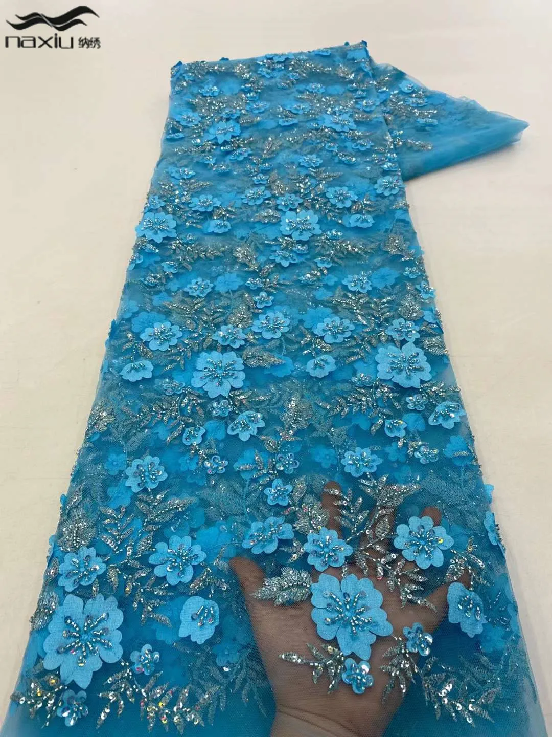 

Madison Luxury 3D Lace Fabric 5 Yards Dubai Groom Tulle Lace Fabric Embroidered Applique African Nigerian Fabric For Sewing