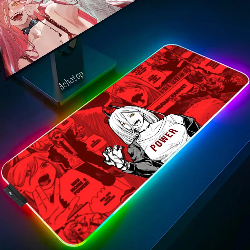 

Chainsaw Man RGB Mousepad XXL Computer Accessories Gaming Mouse Pad Gamer 900x400 Anime PC Extended Carpet LED Large Desk Mat