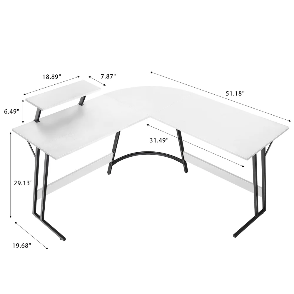 Vineego L-Shaped Computer Desk Modern Corner Desk with Small Table,White 6