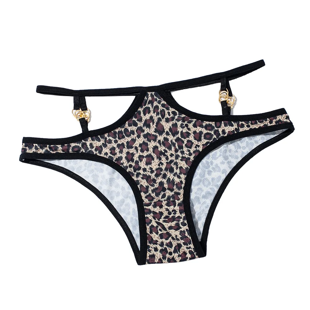 

54PCS Female's Leopard Print Underpant Girls Metal Buckle Sexy Thin Belt Hollow Buttocks Temptation Mid-waist Briefs Wholesale