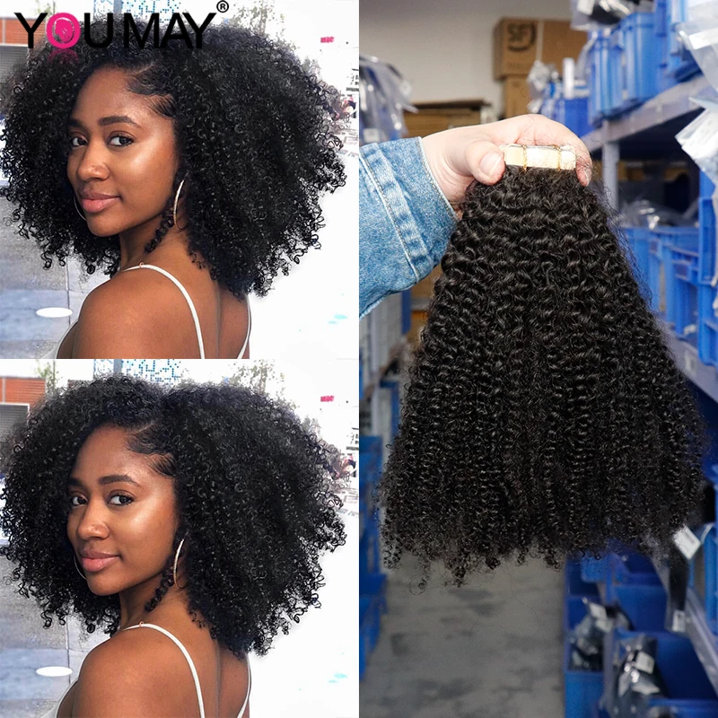 Afro Curly Tape In Human Hair Extensions Mongolian Remy Human Hair Bundle Kinky Curly Tape Ins For Black Women Youmay Virgin