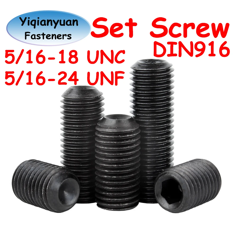 Yiqianyuan 5/16-18 UNC 5/16-24 UNF DIN916 класс 12,9 легированная сталь с шестигранным отверстием установочные винты с крышкой безголовые болты