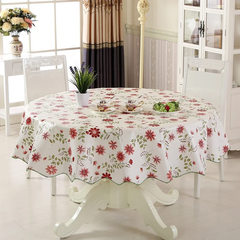 

PVC Plastic Tablecloth Nordic Style Round Tablecloth Pastoral Flowers Pattern Oil-proof Waterproof Kitchen Table Cloth