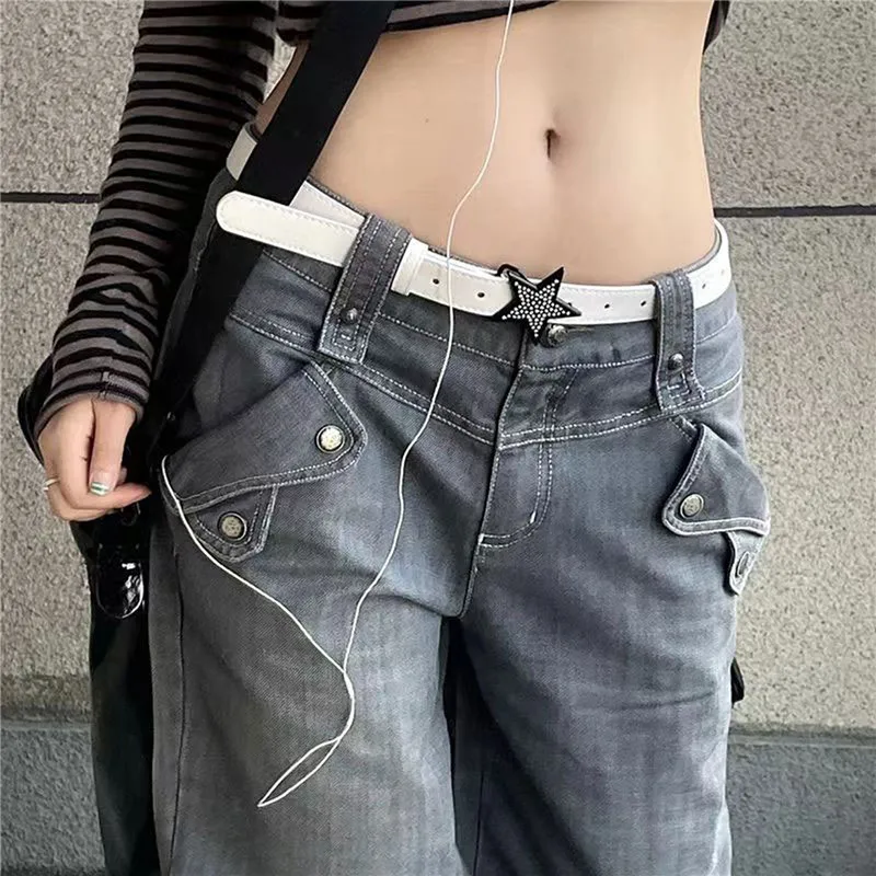 

Star Rhinestone Belt Women Jeans Buckle Vintage PU 2000s Belt Y2k Accessories Fashion 105.5cm