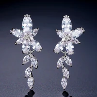 marquise cut flower aaa zirconia crystal long drop earrings for women shiny leaf cz stone bridal wedding jewelry
