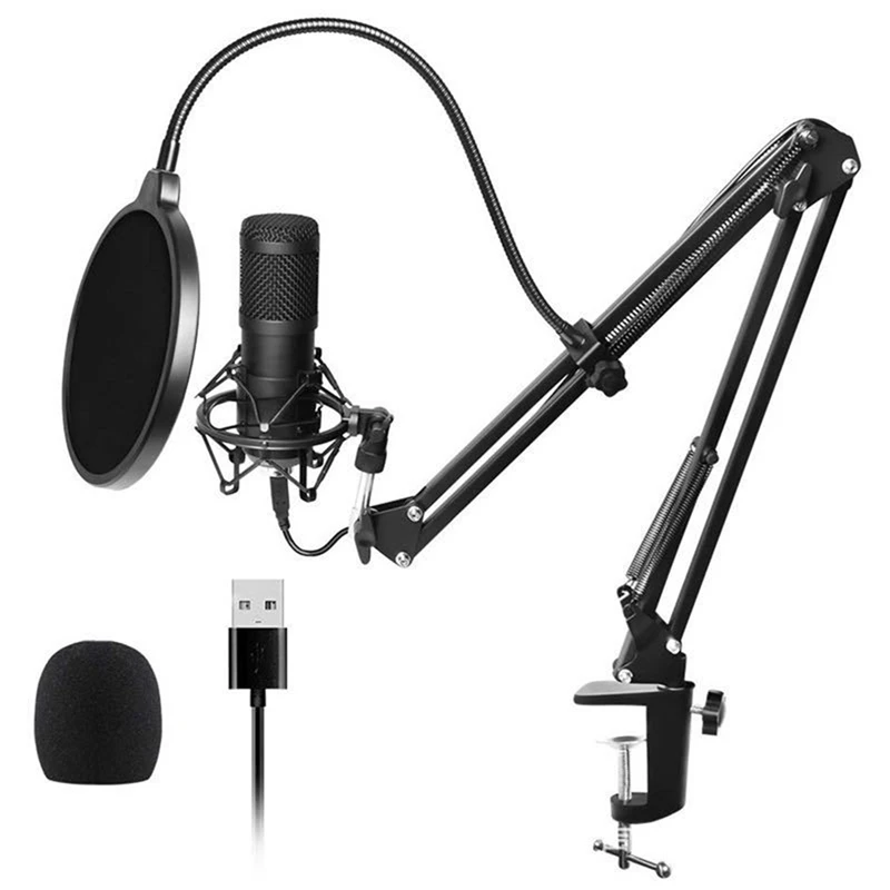 

USB Condenser Microphone, 192KHZ/24Bit Professional PC Streaming Podcast Cardioid Microphone Kit for Recording