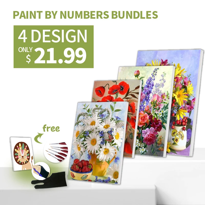 

RUOPOTY 4pc/lot DIY Painting By Number 40x50cm Shop in Bundle Flowers Vase Gift Home Decors Coloring By Number Canvas Painting