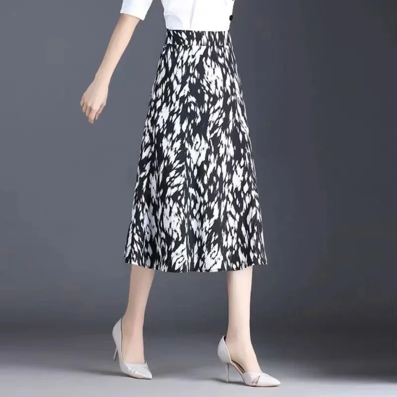Модная тонкая трапециевидная юбка с леопардовым принтом женская классическая