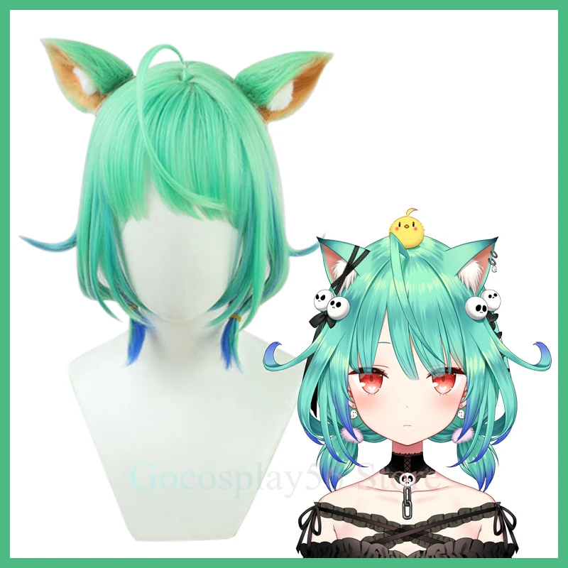 

Парик VTuber Uruha rusha с ушками, сказочный некромант Holo, для косплея, с короткими прямыми волосами, без граффити, ролевая игра