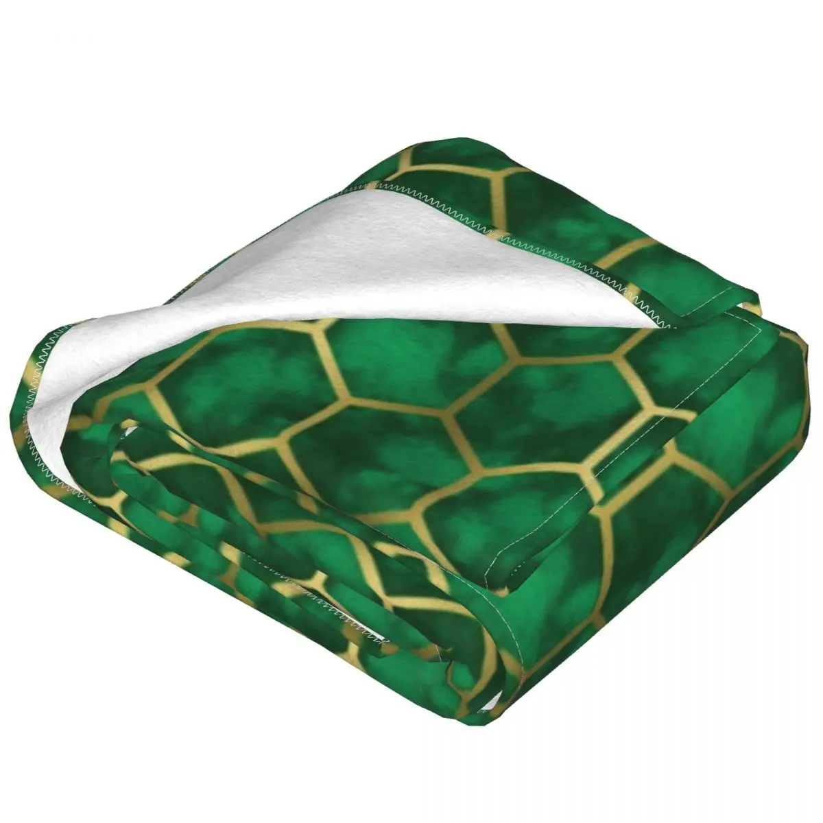 Зеленое одеяло с металлическим принтом теплое Флисовое золотым сотовым узором