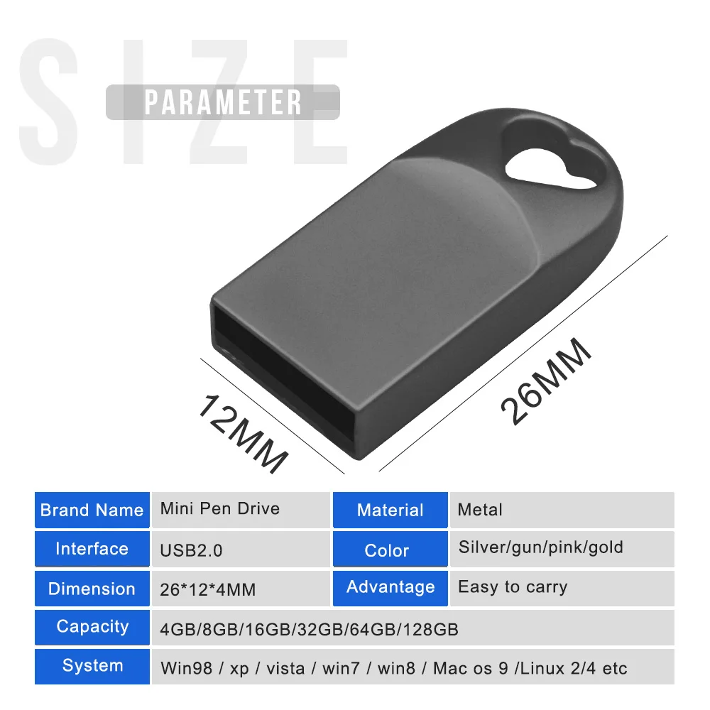 USB 2.0 Металлическая шахтная форма Love Heart Высокоскоростной флэш-накопитель Pendrive 64 ГБ 32 ГБ 16 ГБ 8 ГБ 4 ГБ cle USB menory stick подарок (art.: 3920cdca31461) - 3920cdca31461