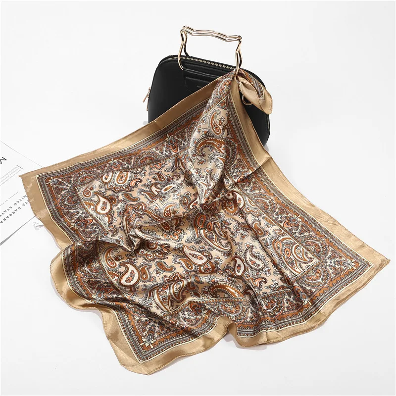 

Scarf Silk Satin Bandana Women Summer Square Small Bag Wrap Bohemian Retro Paisley Ladies Scarves Indian Muslim Islamic Kerchief
