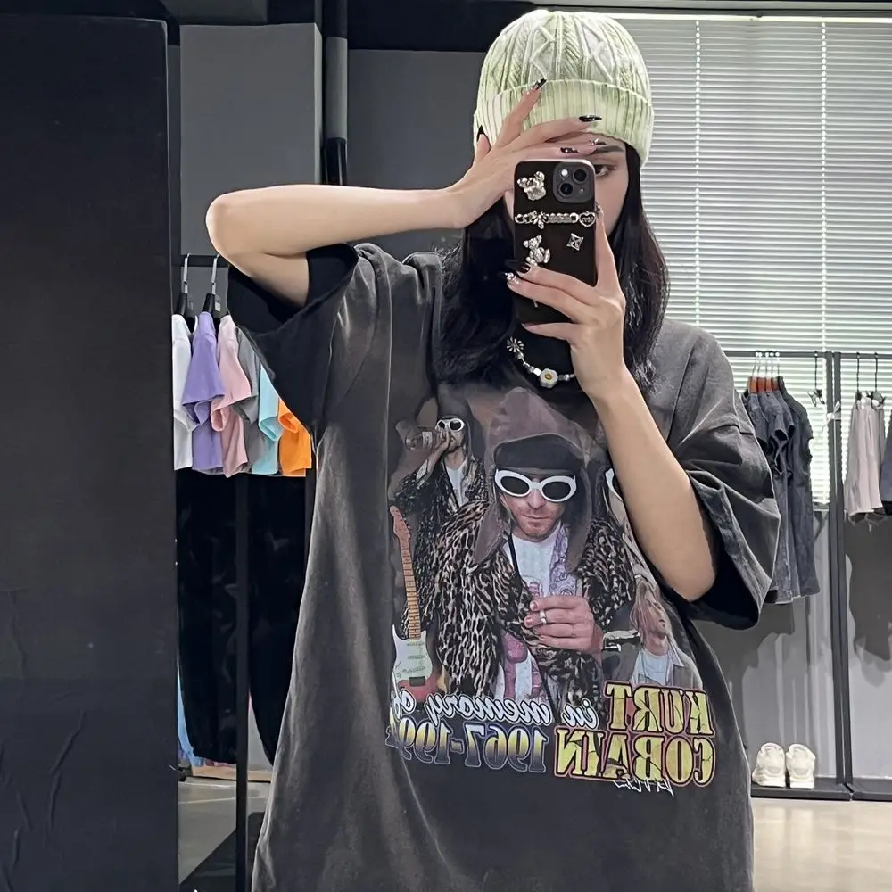 

New Harajuku Vintage Men and Women T-shirt Streetwear Tops Hip Hop Rapper Print T Shirt Washed Cotton Short Sleeve Tee Shirts