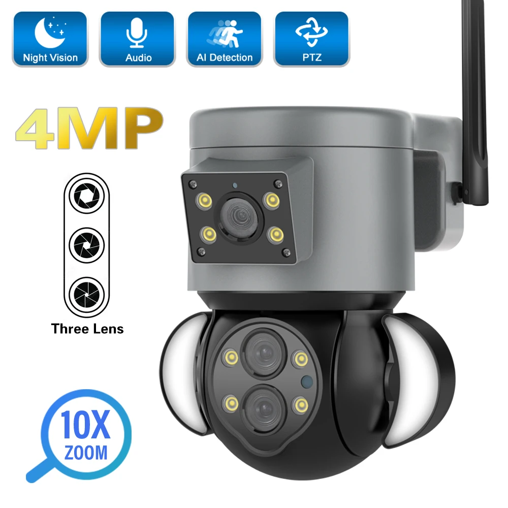 

2K 4MP WIFI IP Camera Outdoor 10X Zoom Dual Lens PTZ Cam Auto Track Two Way Audio Color Night Security Surveillance CCTV Cameras