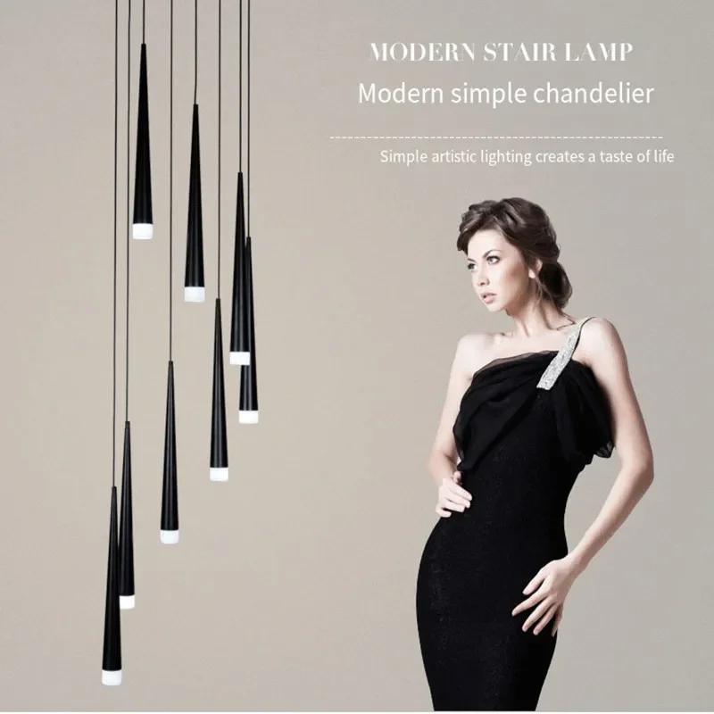 

Современная светодиодная Люстра для лестницы, простой атмосферный длинный потолочный светильник в скандинавском стиле для квартир, зданий, спальни, ресторанов, баров, лофт rotati