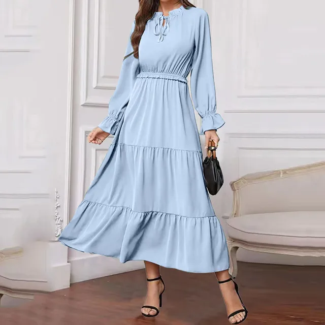 Women's Solid Color Long Sleeve Lace Up European And American Style Women's Long Dress Dresses for Short Women 5'0 2